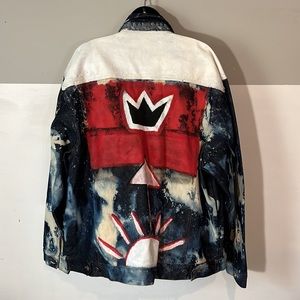 1990’s Hedz Up Custom Painted Denim Jacket Basquit Crown Image - XL